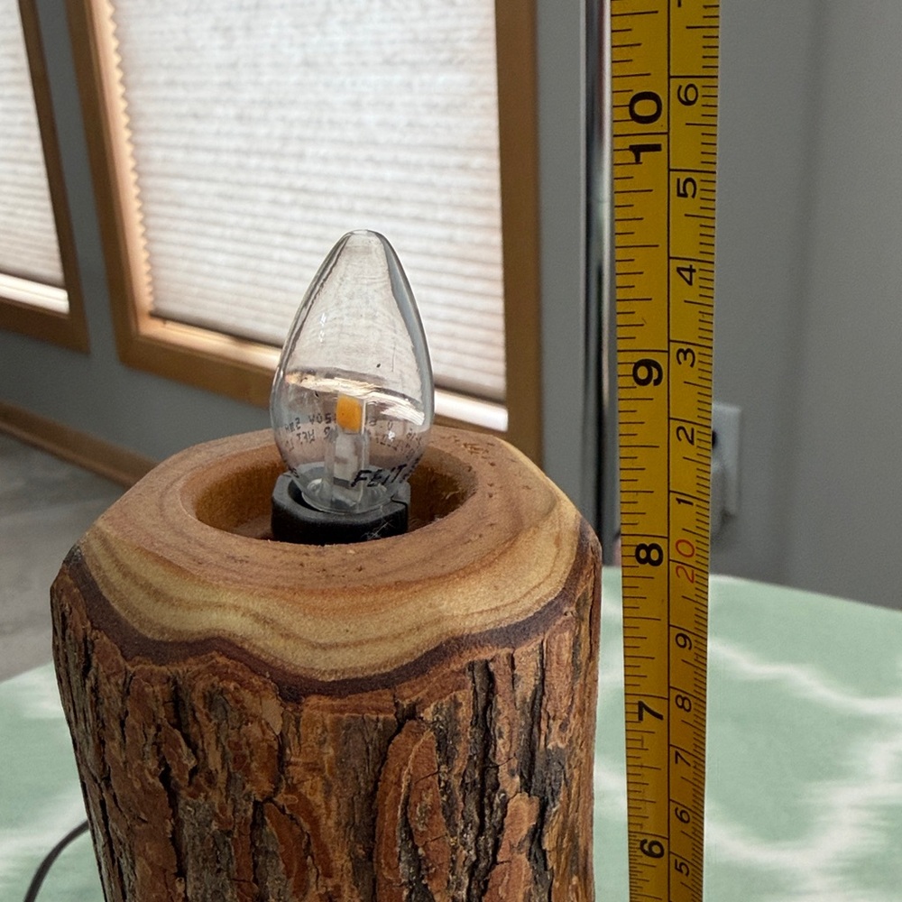 Handmade Rustic Wood Log Lamp that looks like a candle - Picture 7 of 8